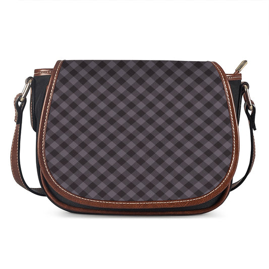 Grey Buffalo Plaid Pattern Print Saddle Bag