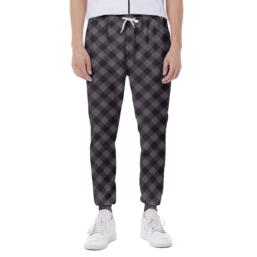 Grey Buffalo Plaid Pattern Print Scuba Joggers