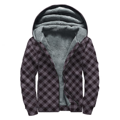 Grey Buffalo Plaid Pattern Print Sherpa Lined Zip Up Hoodie