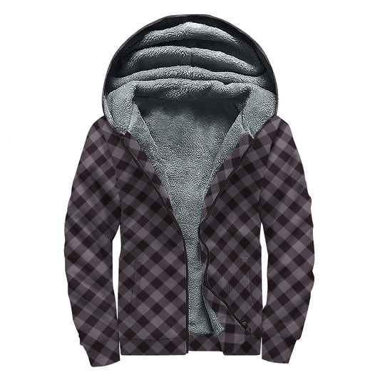 Grey Buffalo Plaid Pattern Print Sherpa Lined Zip Up Hoodie
