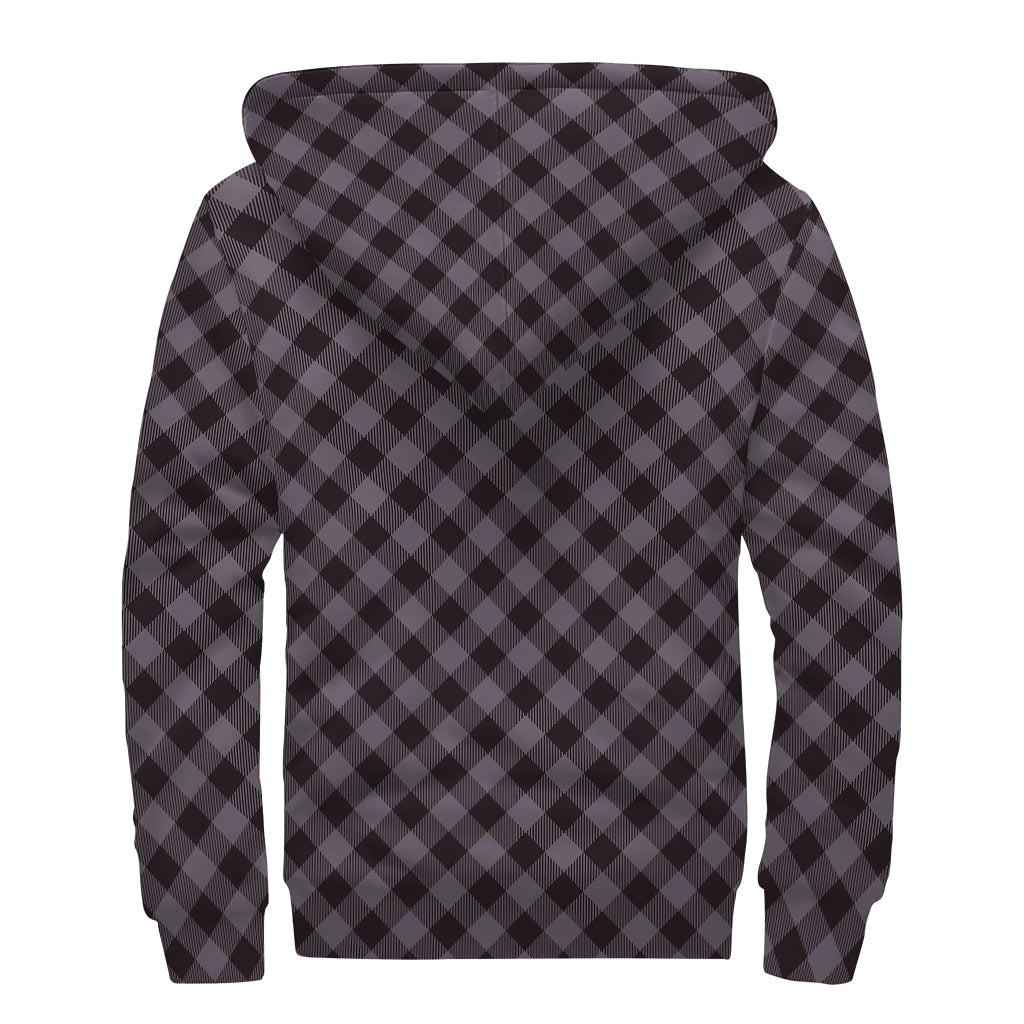 Grey Buffalo Plaid Pattern Print Sherpa Lined Zip Up Hoodie