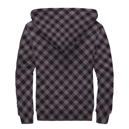 Grey Buffalo Plaid Pattern Print Sherpa Lined Zip Up Hoodie