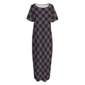 Grey Buffalo Plaid Pattern Print Short Sleeve Long Nightdress