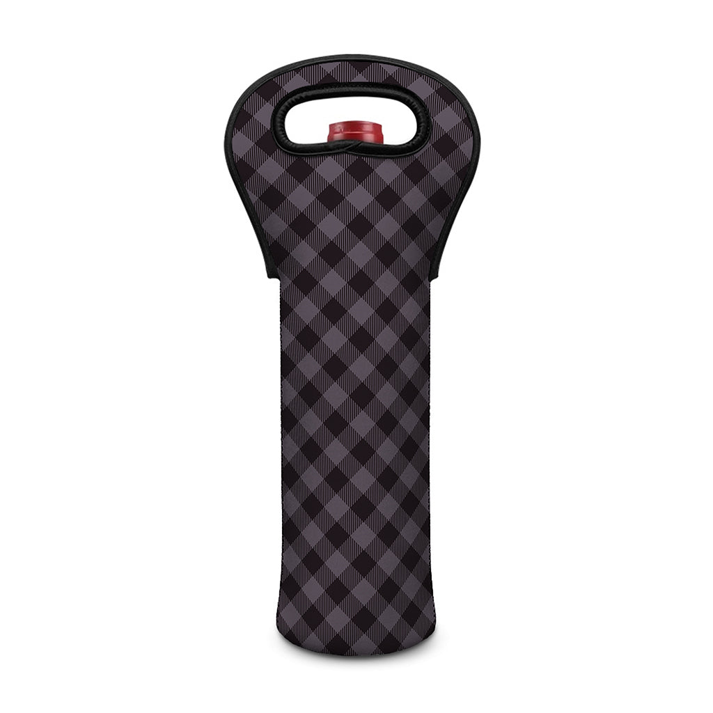 Grey Buffalo Plaid Pattern Print Single Neoprene Wine Tote