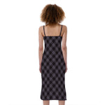 Grey Buffalo Plaid Pattern Print Slim Fit Midi Cami Dress
