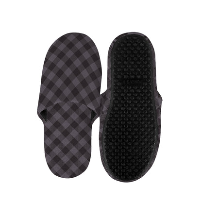 Grey Buffalo Plaid Pattern Print Slippers