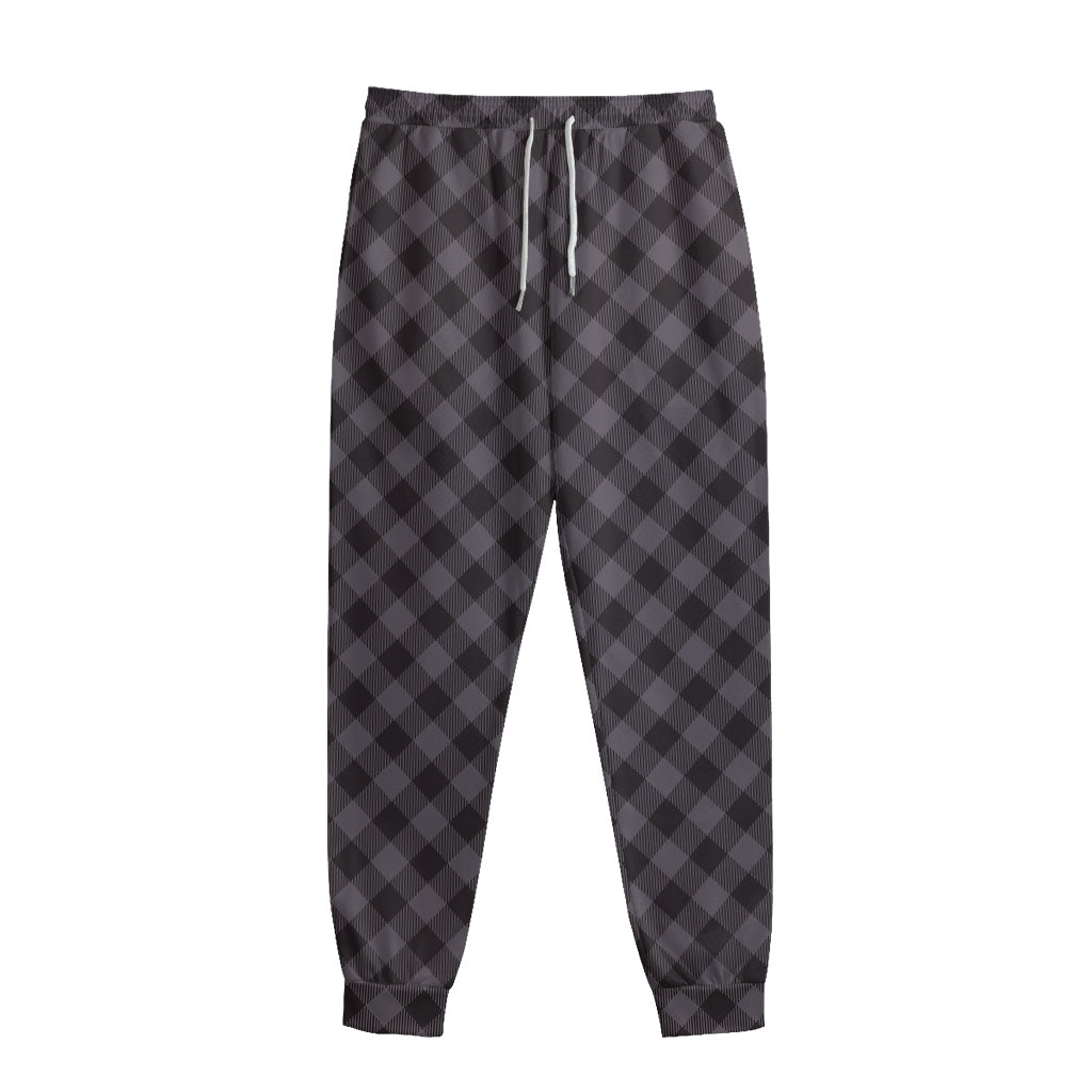 Grey Buffalo Plaid Pattern Print Sweatpants