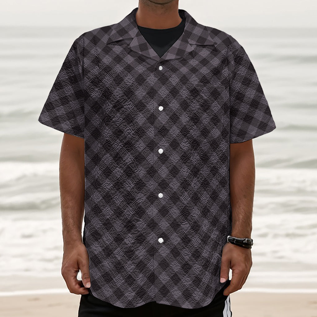 Grey Buffalo Plaid Pattern Print Textured Short Sleeve Shirt