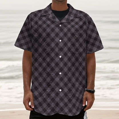 Grey Buffalo Plaid Pattern Print Textured Short Sleeve Shirt