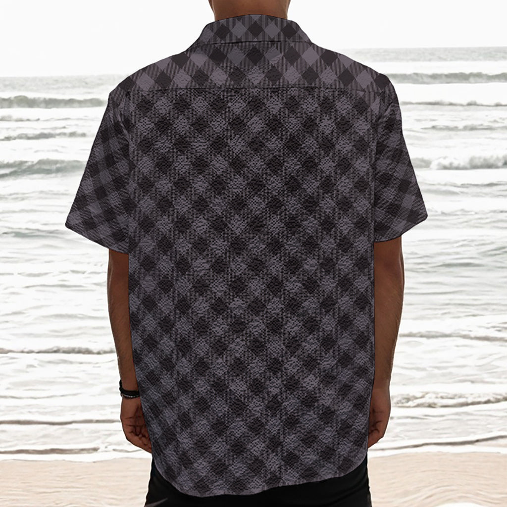 Grey Buffalo Plaid Pattern Print Textured Short Sleeve Shirt