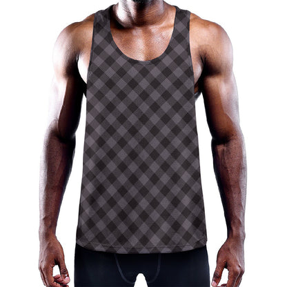 Grey Buffalo Plaid Pattern Print Training Tank Top