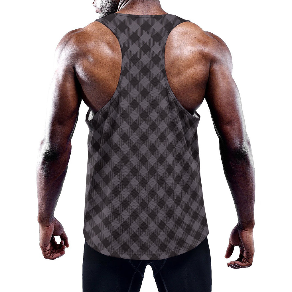 Grey Buffalo Plaid Pattern Print Training Tank Top
