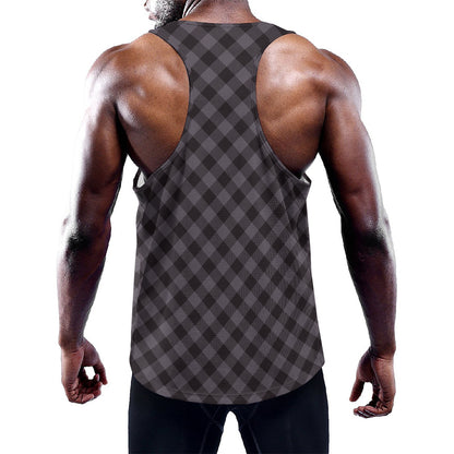 Grey Buffalo Plaid Pattern Print Training Tank Top