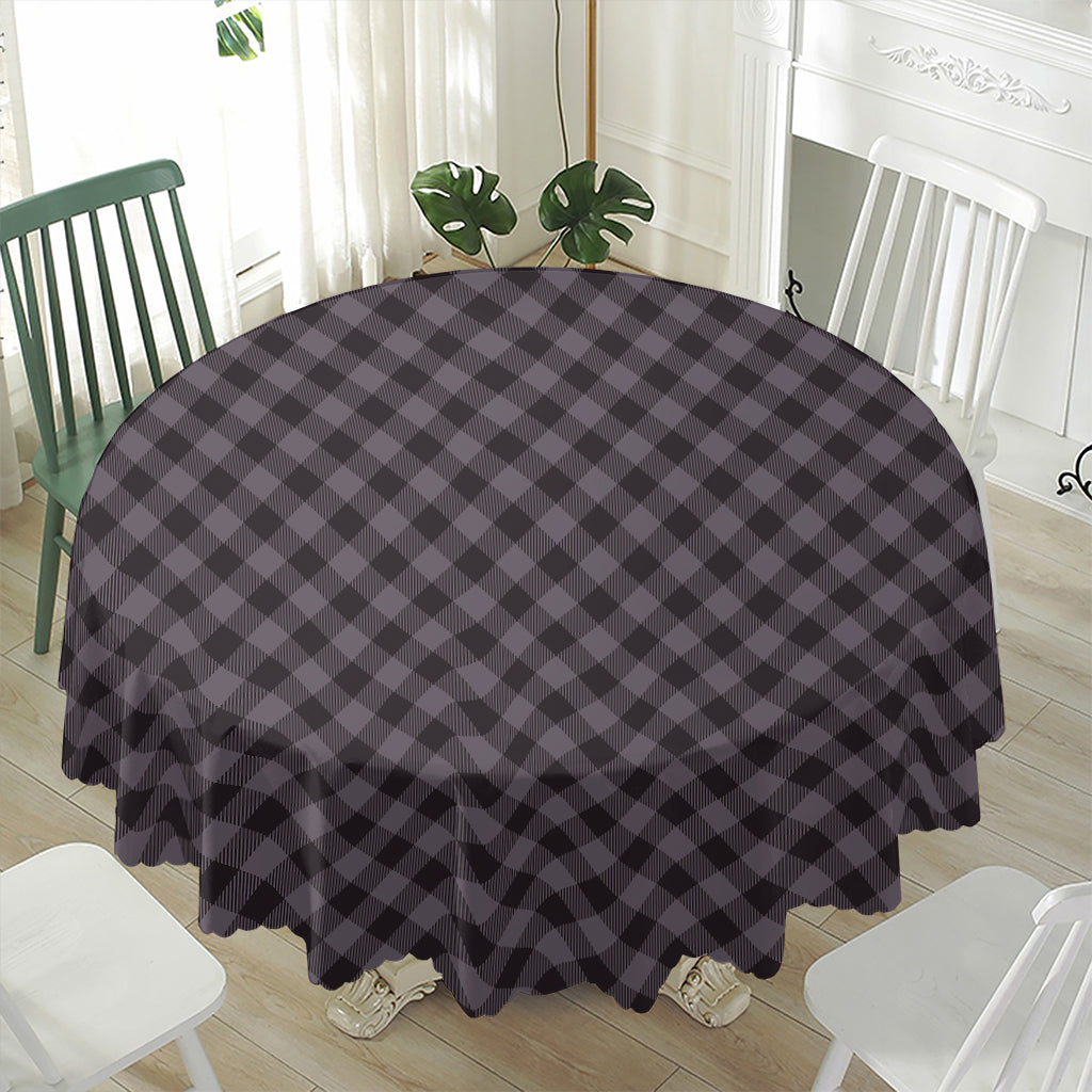 Grey Buffalo Plaid Pattern Print Waterproof Round Tablecloth