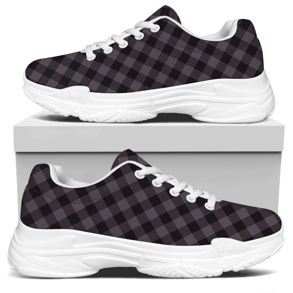 Grey Buffalo Plaid Pattern Print White Chunky Shoes