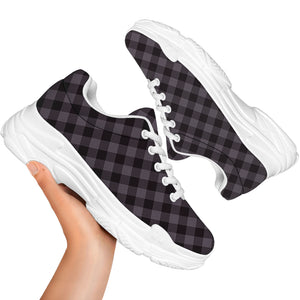 Grey Buffalo Plaid Pattern Print White Chunky Shoes