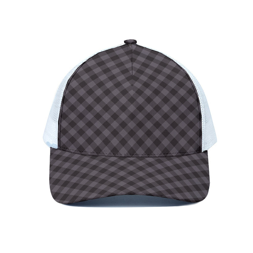 Grey Buffalo Plaid Pattern Print White Mesh Trucker Cap