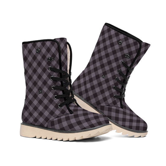Grey Buffalo Plaid Pattern Print Winter Boots