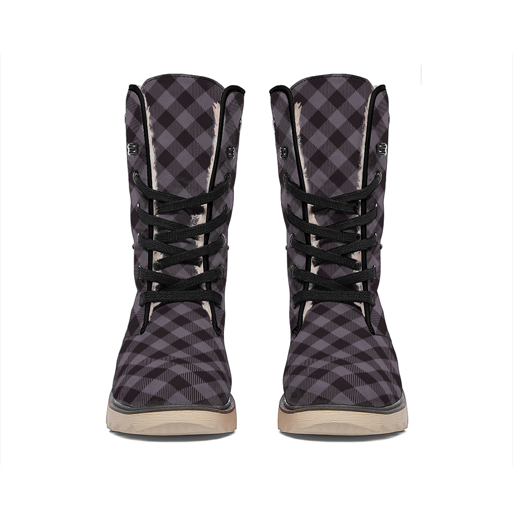 Grey Buffalo Plaid Pattern Print Winter Boots