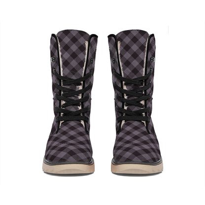 Grey Buffalo Plaid Pattern Print Winter Boots