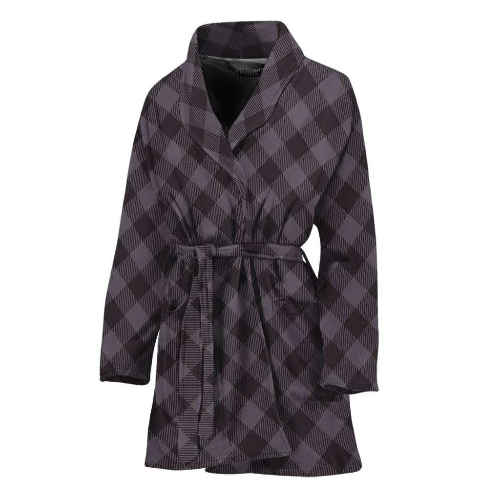 Grey Buffalo Plaid Pattern Print Women's Bathrobe