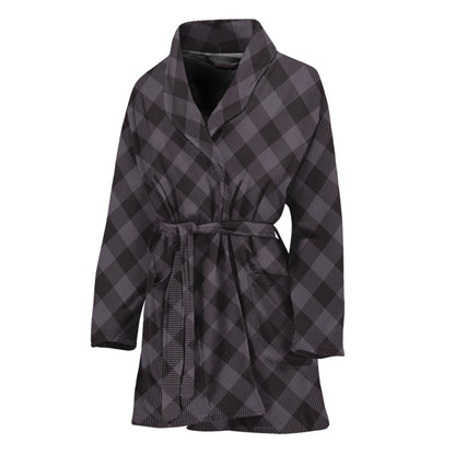 Grey Buffalo Plaid Pattern Print Women's Bathrobe