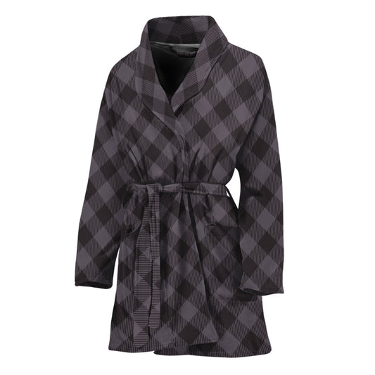 Grey Buffalo Plaid Pattern Print Women's Bathrobe