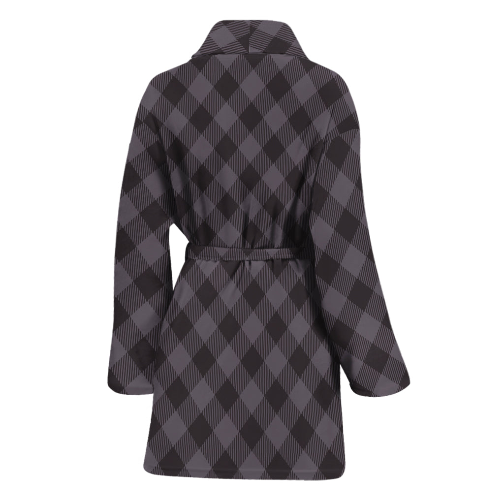 Grey Buffalo Plaid Pattern Print Women's Bathrobe