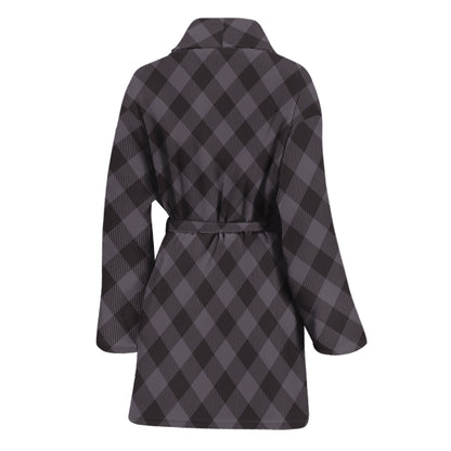 Grey Buffalo Plaid Pattern Print Women's Bathrobe