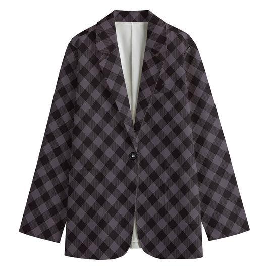 Grey Buffalo Plaid Pattern Print Women's Blazer