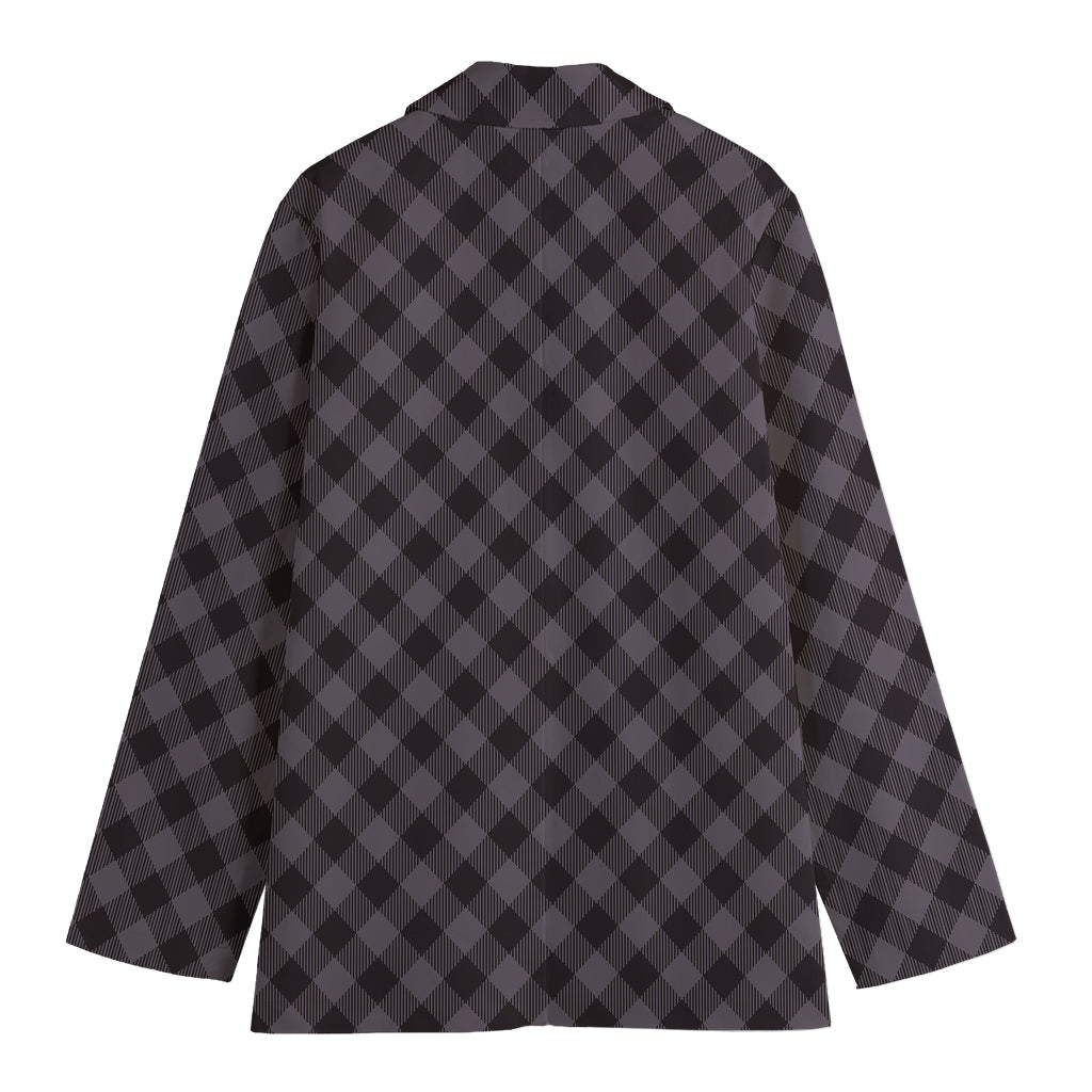 Grey Buffalo Plaid Pattern Print Women's Blazer