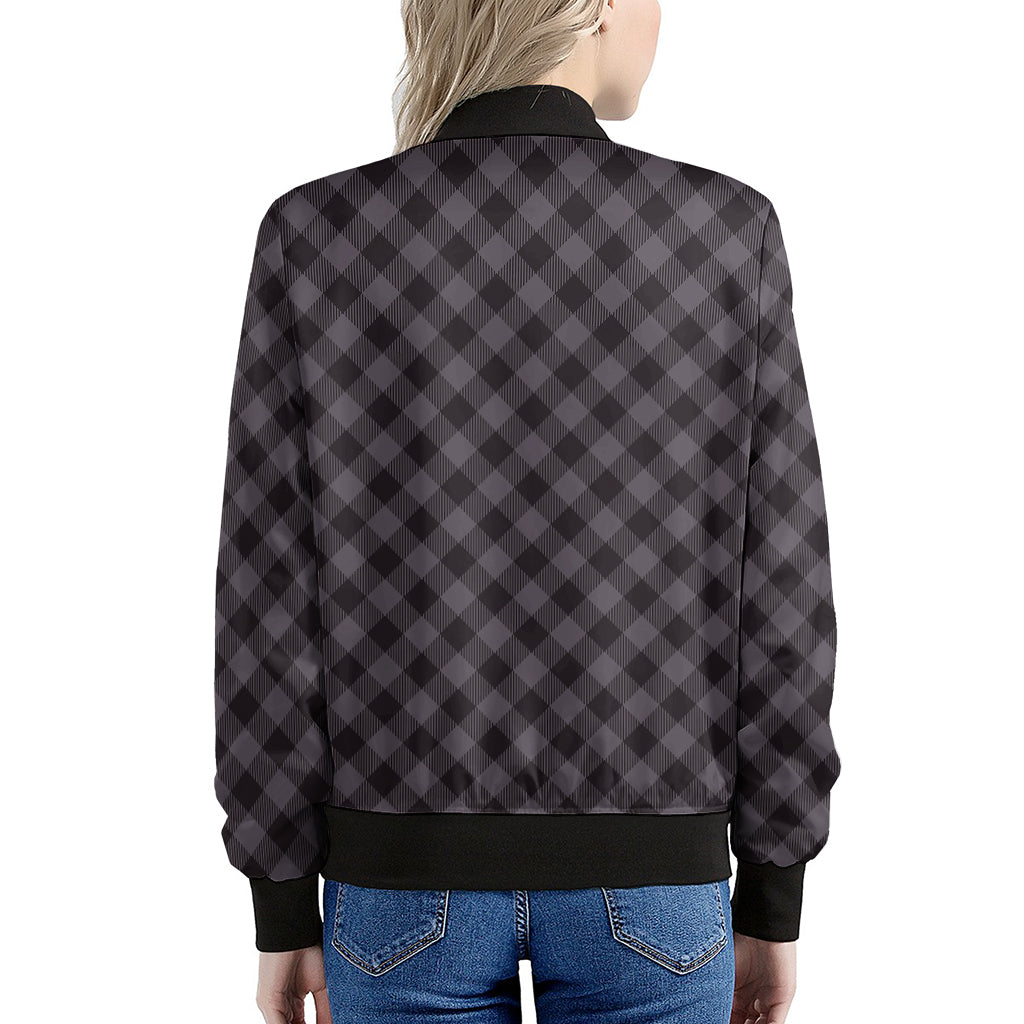 Grey Buffalo Plaid Pattern Print Women's Bomber Jacket