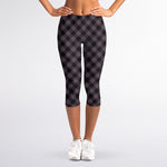 Grey Buffalo Plaid Pattern Print Women's Capri Leggings