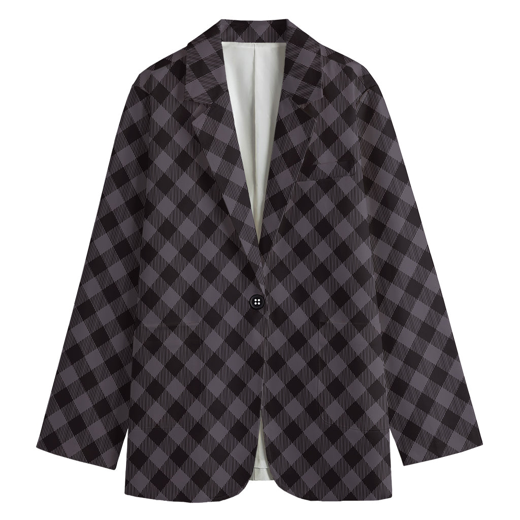 Grey Buffalo Plaid Pattern Print Women's Cotton Blazer