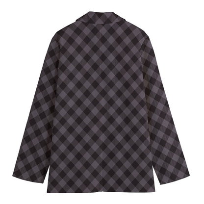 Grey Buffalo Plaid Pattern Print Women's Cotton Blazer
