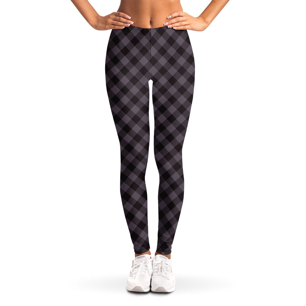 Grey Buffalo Plaid Pattern Print Women's Leggings