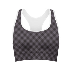 Grey Buffalo Plaid Pattern Print Women's Sports Bra