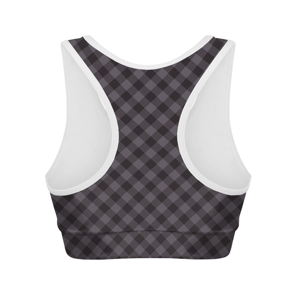 Grey Buffalo Plaid Pattern Print Women's Sports Bra