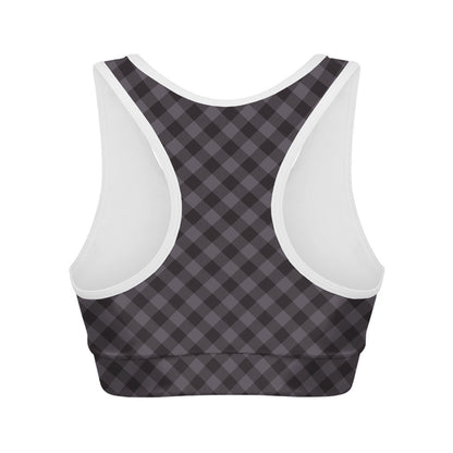 Grey Buffalo Plaid Pattern Print Women's Sports Bra