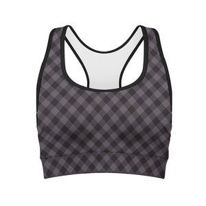 Grey Buffalo Plaid Pattern Print Women's Sports Bra