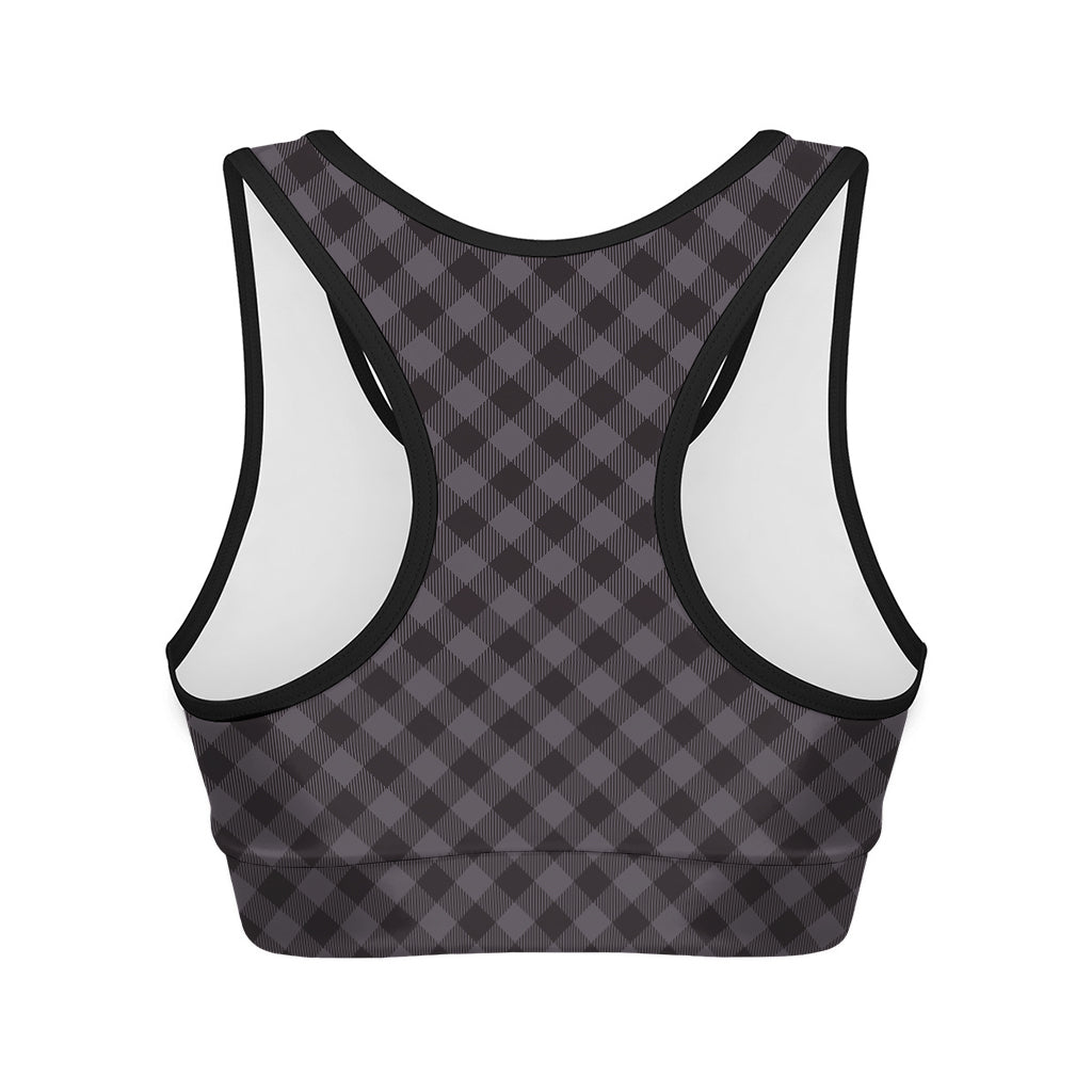 Grey Buffalo Plaid Pattern Print Women's Sports Bra