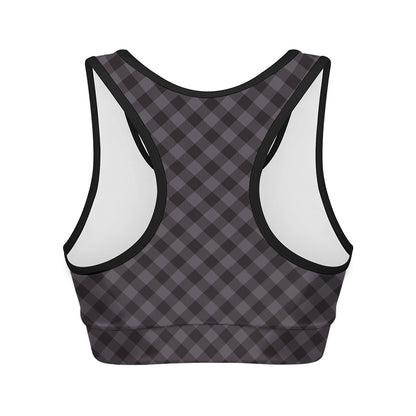 Grey Buffalo Plaid Pattern Print Women's Sports Bra