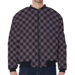 Grey Buffalo Plaid Pattern Print Zip Sleeve Bomber Jacket