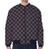 Grey Buffalo Plaid Pattern Print Zip Sleeve Bomber Jacket