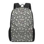 Grey Daisy Floral Pattern Print 17 Inch Backpack