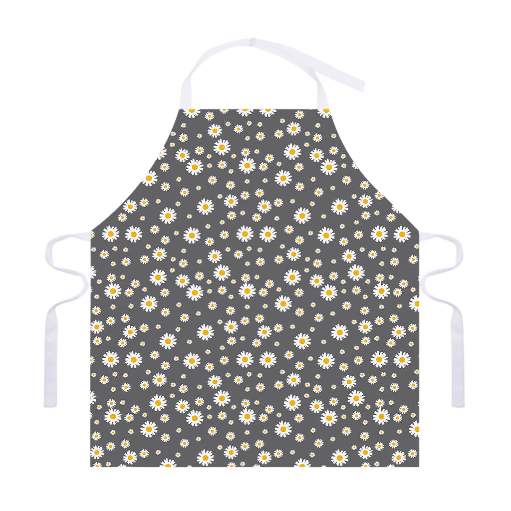 Grey Daisy Floral Pattern Print Adjustable Apron