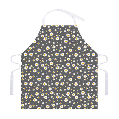 Grey Daisy Floral Pattern Print Adjustable Apron