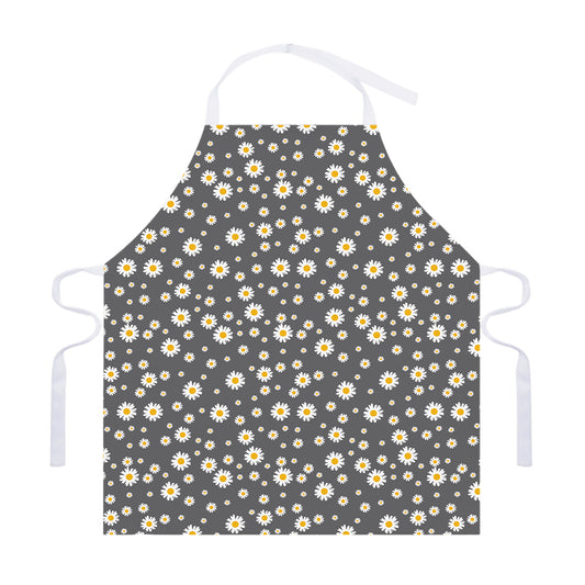 Grey Daisy Floral Pattern Print Adjustable Apron