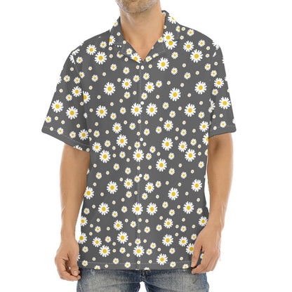Grey Daisy Floral Pattern Print Aloha Shirt