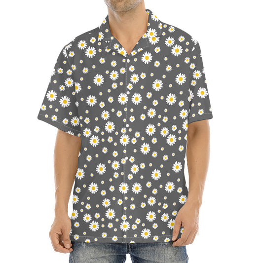 Grey Daisy Floral Pattern Print Aloha Shirt